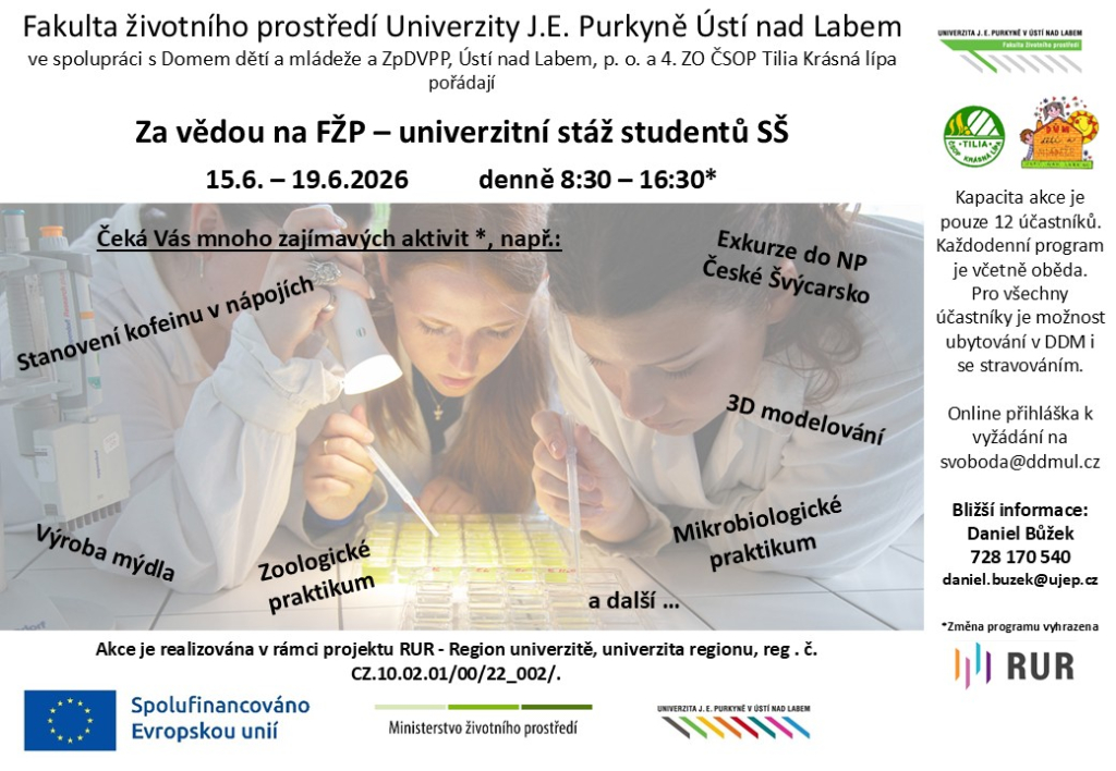 ZA VĚDOU NA FŽP - UNIVERZITNÍ STÁŽ STUDENTŮ SŠ 2026